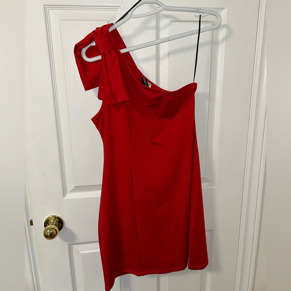 Red One-Shoulder Mini Dress- Size Small